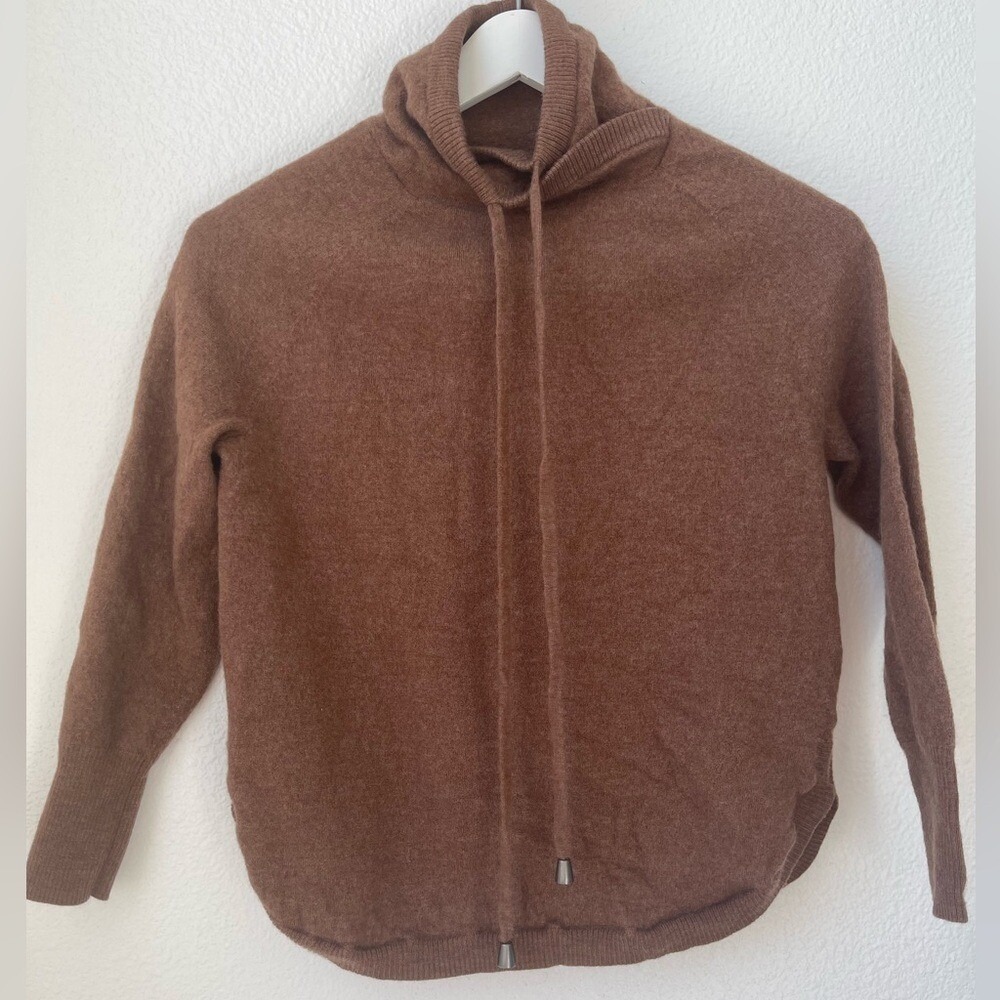 Cynthia Rowley 100% Extrafine Merino Wool Cowl Neck Drawstring Sweater SizeSmall